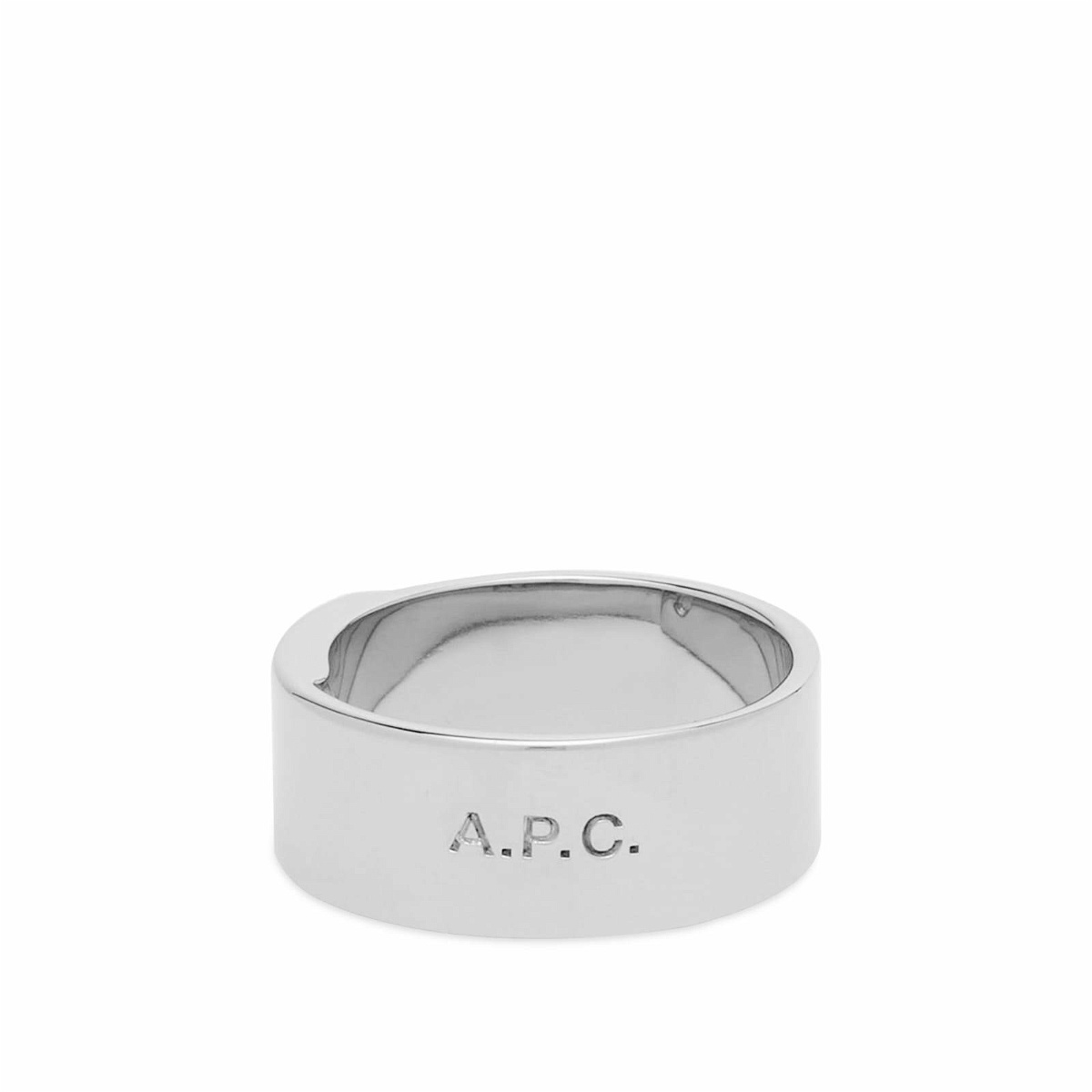 Photo: A.P.C. Men's Fine Charly Logo Ring in Silver