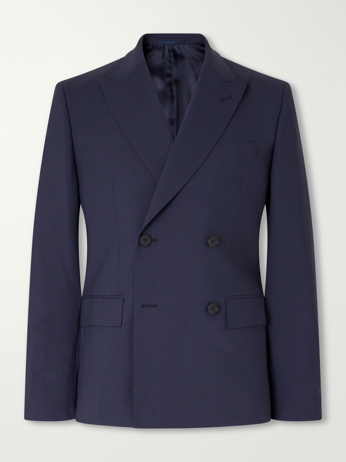 Mr P. - Houndstooth Wool Double-Breasted Suit Jacket - Blue