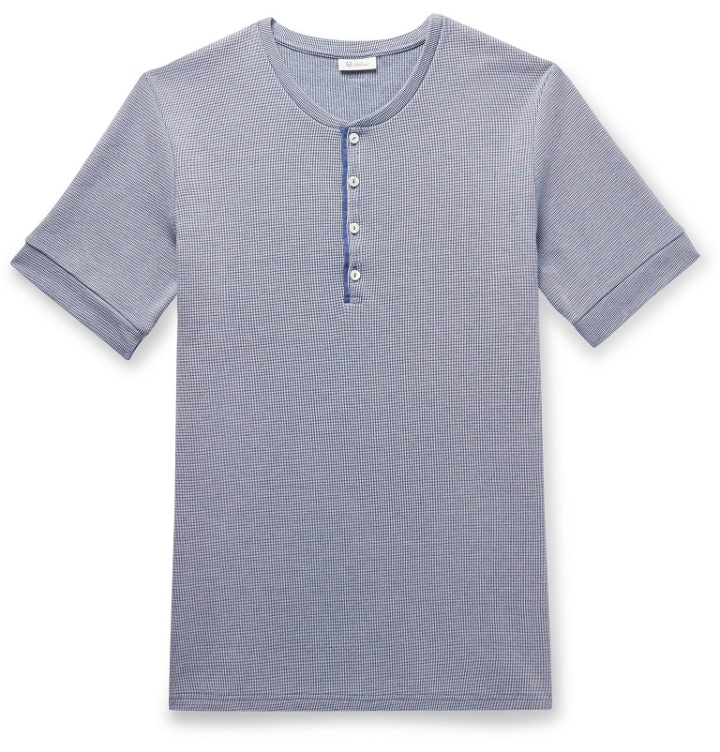 Photo: Schiesser - Ernst Striped Ribbed Cotton Henley T-Shirt - Blue