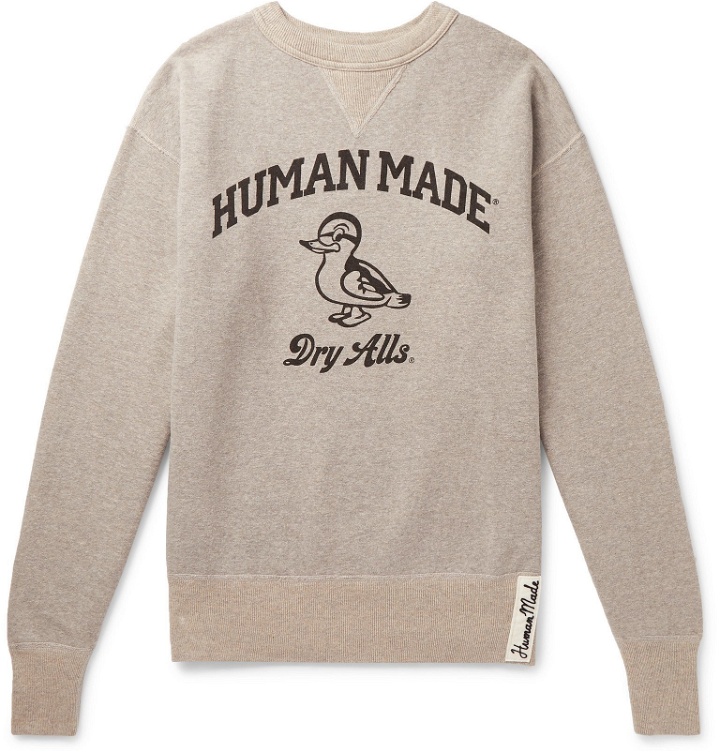 Photo: Human Made - Logo-Print Mélange Fleece-Back Cotton-Jersey Sweatshirt - Gray