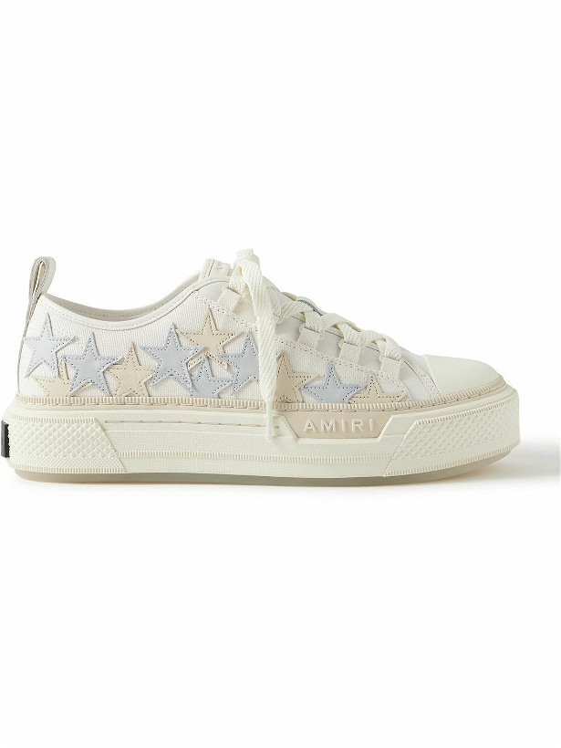 Photo: AMIRI - Stars Court Leather and Rubber-Trimmed Appliquéd Canvas Sneakers - Neutrals