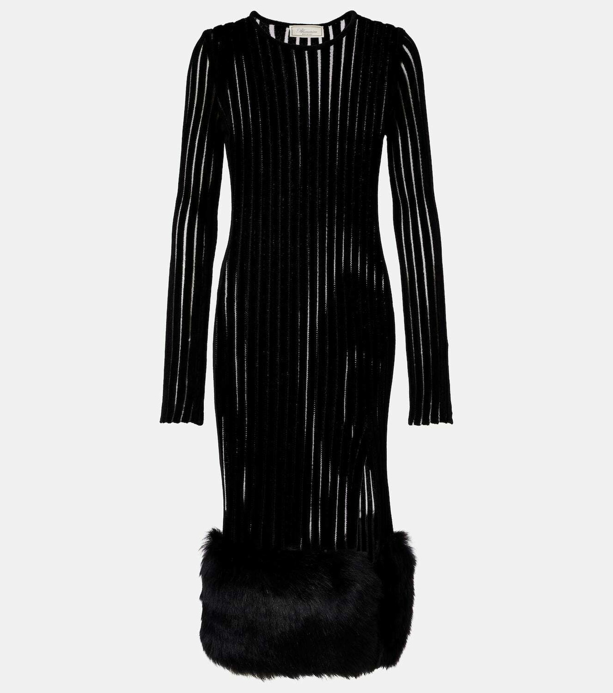 Blumarine Knit faux fur-trimmed midi dress