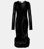 Blumarine Knit faux fur-trimmed midi dress