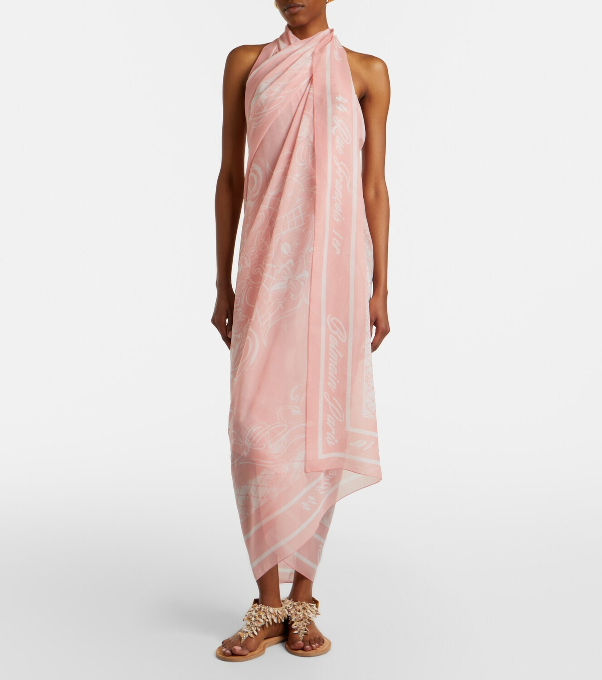 Balmain Printed silk beach cover-up