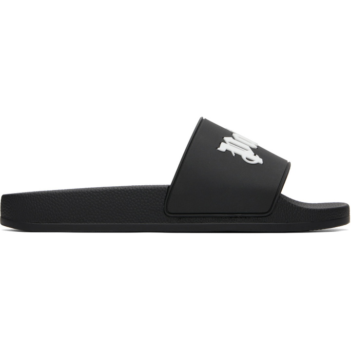 Photo: Palm Angels Black Big Logo Pool Slides