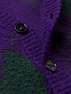Burberry - Jacquard-Knit Argyle Brushed-Wool Cardigan - Purple