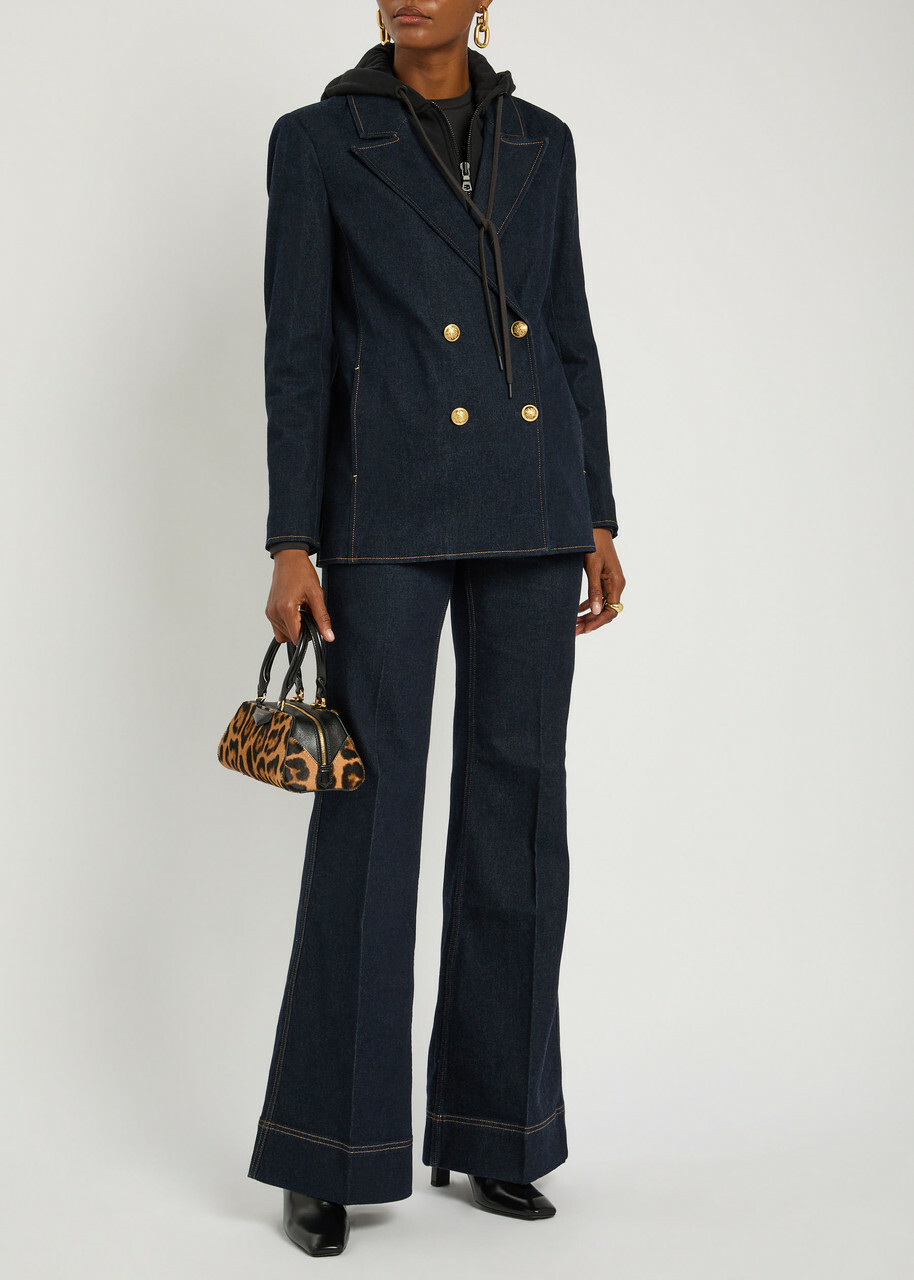Alice + Olivia Jordan Sweatshirt-effect Stretch-denim Jacket Dark Blue