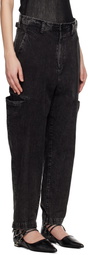 Y's Black 8oz Bleached Denim Tapered Jeans