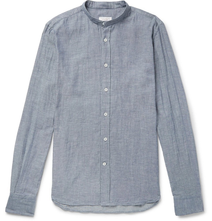 Photo: Incotex - Jared Slim-Fit Grandad-Collar Cotton-Chambray Shirt - Blue
