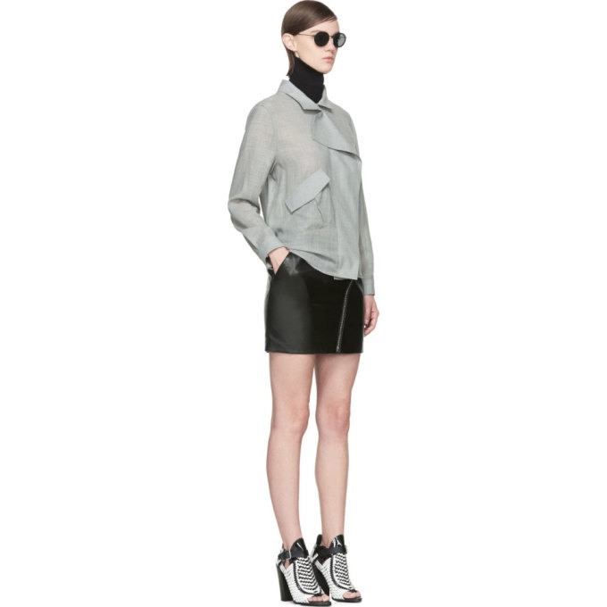 Anthony Vaccarello Grey Wool Angled Pocket Blouse