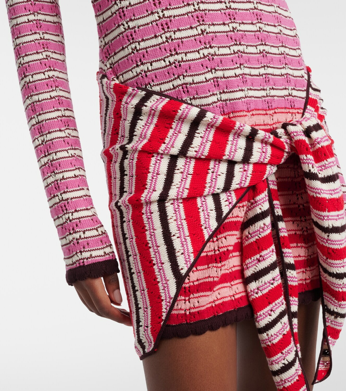 The Attico Striped crochet cotton minidress