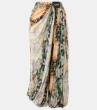 Loewe Floral draped silk crépon wide-leg pants