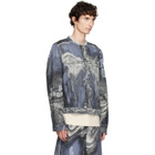 CAMPERLAB Blue Distorted Print Distressed Denim Jacket