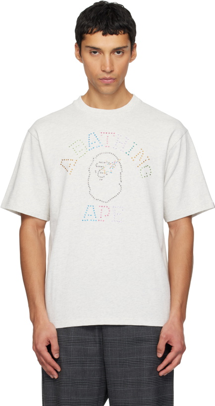 Photo: BAPE Gray Rhinestone College Relaxed Fit T-shirt