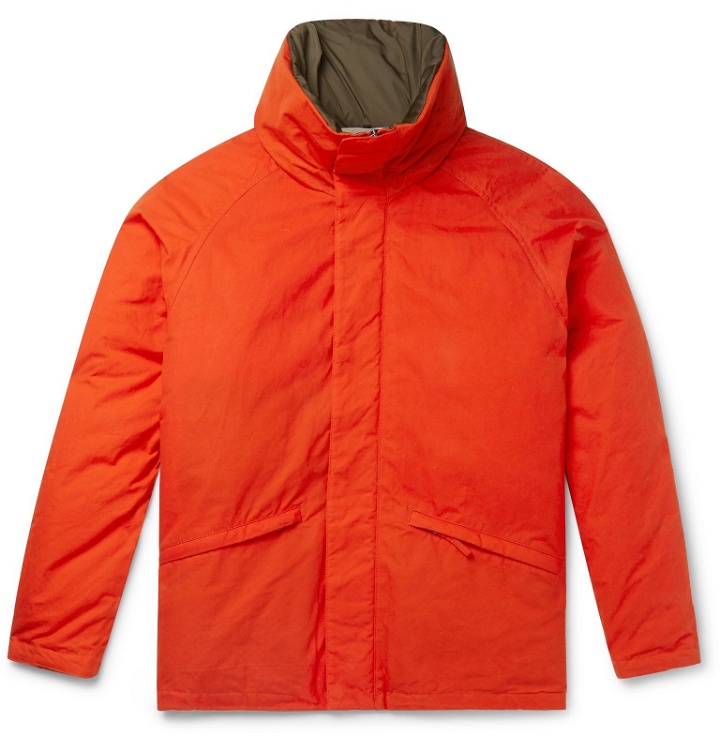 Photo: Aspesi - Garment-Dyed Waxed-Cotton Hooded Down Jacket - Orange