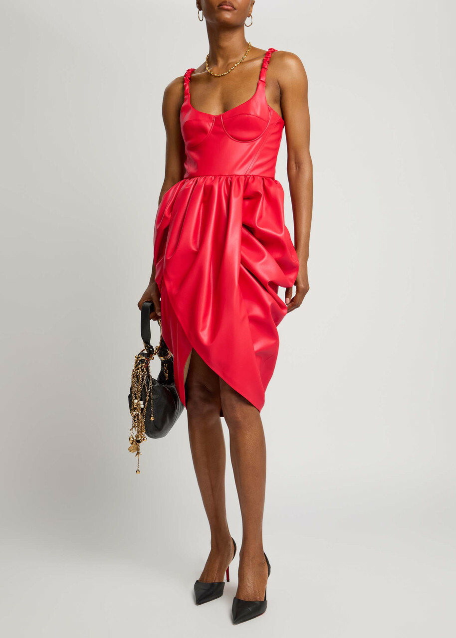 red faux leather midi dress LIKE LIQUID FAUX LEATHER MIDI DRESS – AKIRA