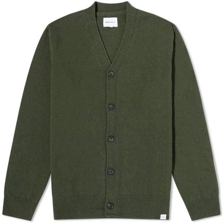 Photo: Norse Projects Men's Adam Merino Lambswool Cardigan in Army Green