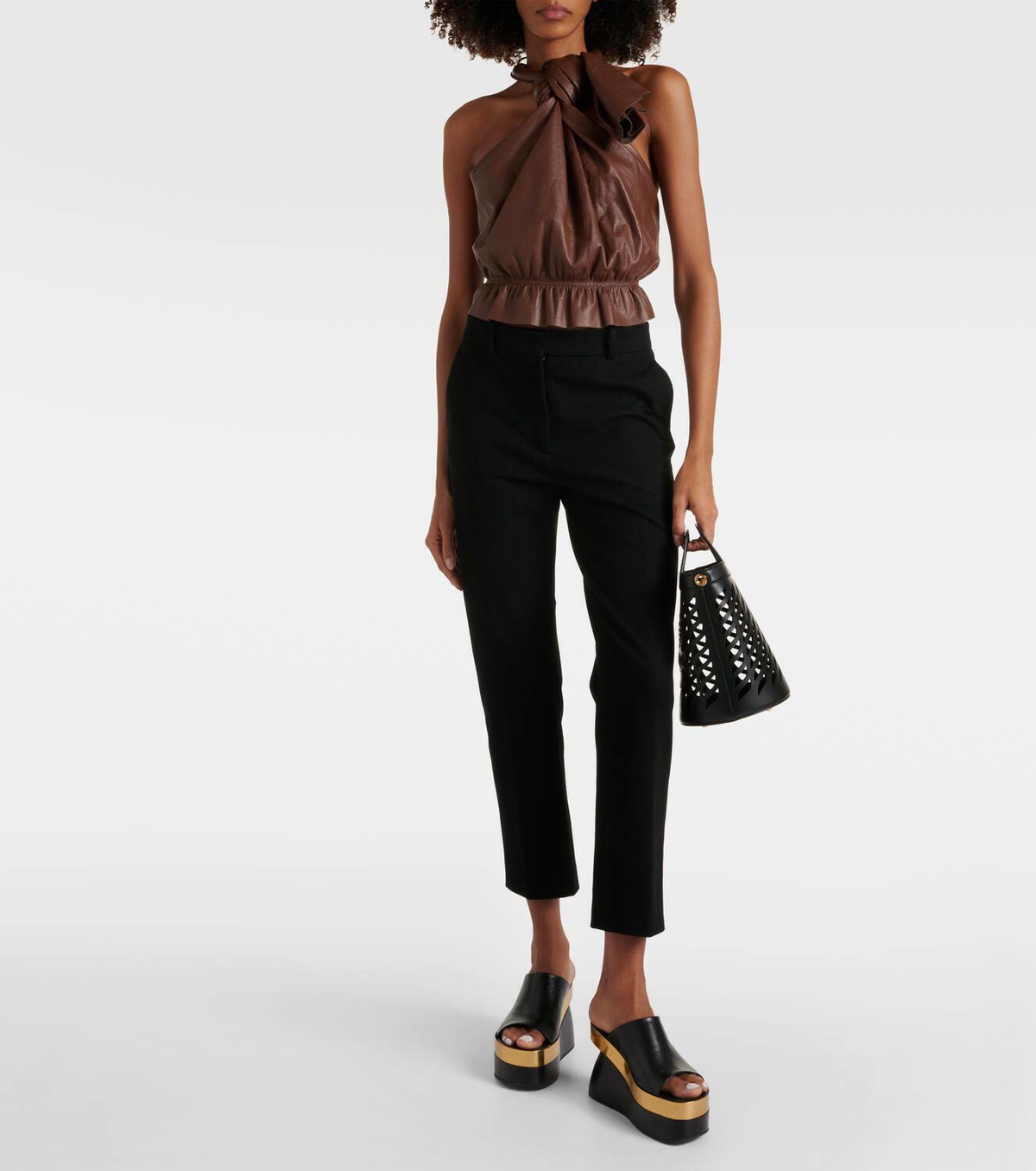 Johanna Ortiz Gathered halterneck leather top