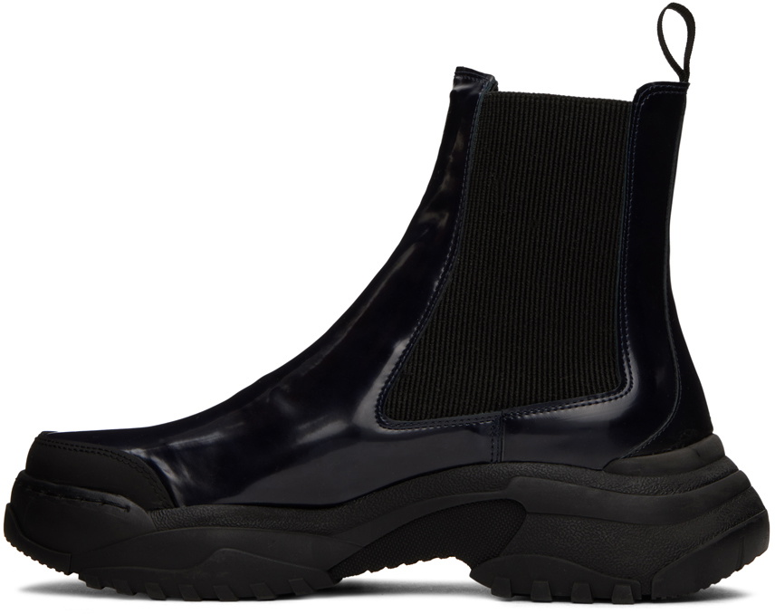 GmbH Navy Faux-Leather Chelsea Boots