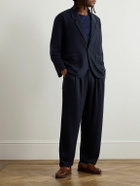 Monitaly - Easy Tapered Pleated Textured-Woven Trousers - Blue