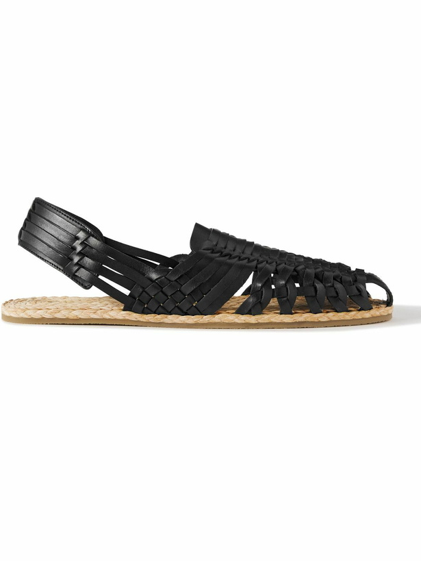 Photo: SAINT LAURENT - Woven Leather and Raffia Sandals - Black