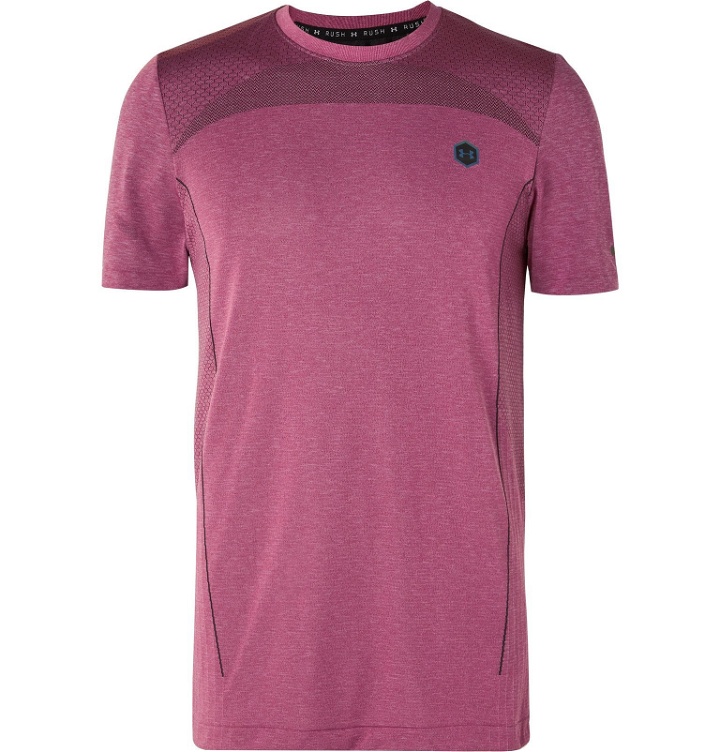 Photo: Under Armour - UA Rush Mesh-Panelled Celliant Stretch-Jersey T-Shirt - Pink