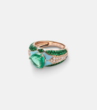 Kamyen Oasis 18kt gold and enamel pinky ring with emeralds and diamonds