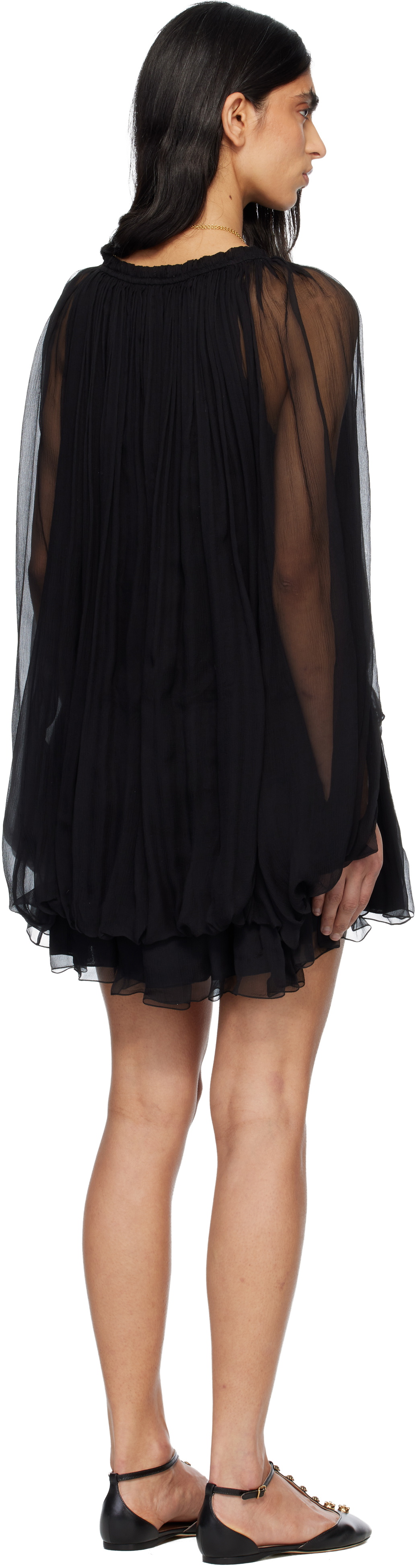 Chloé Black Silk Mousseline Cape Minidress