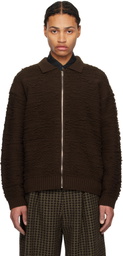 YOKE Brown Random Jacquard Front Zip Cardigan
