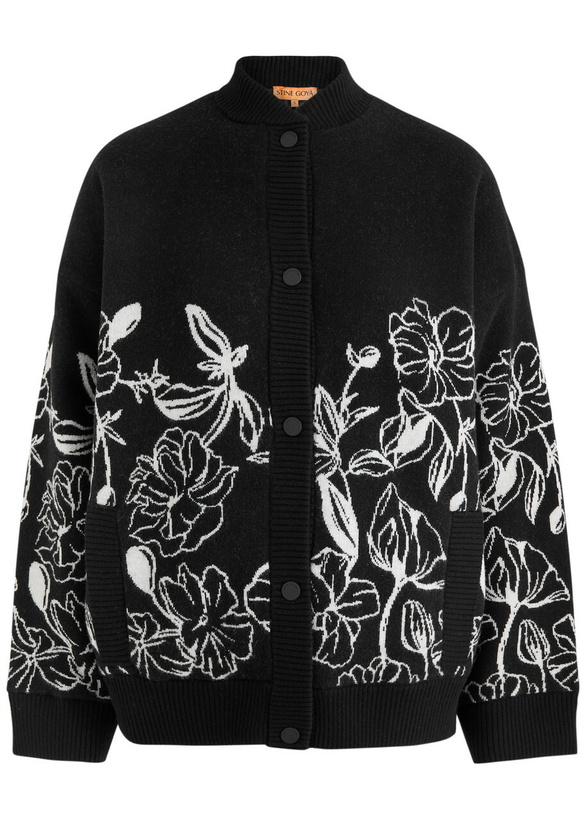 Photo: Stine Goya Floral-intarsia Wool-blend Cardigan Black And White