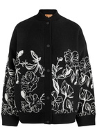 Stine Goya Floral-intarsia Wool-blend Cardigan Black And White