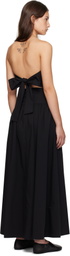 St. Agni Black Gathered Strapless Tie Back Maxi Dress