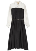 Lovebirds Zen Pleated Silk Midi Dress Black And White