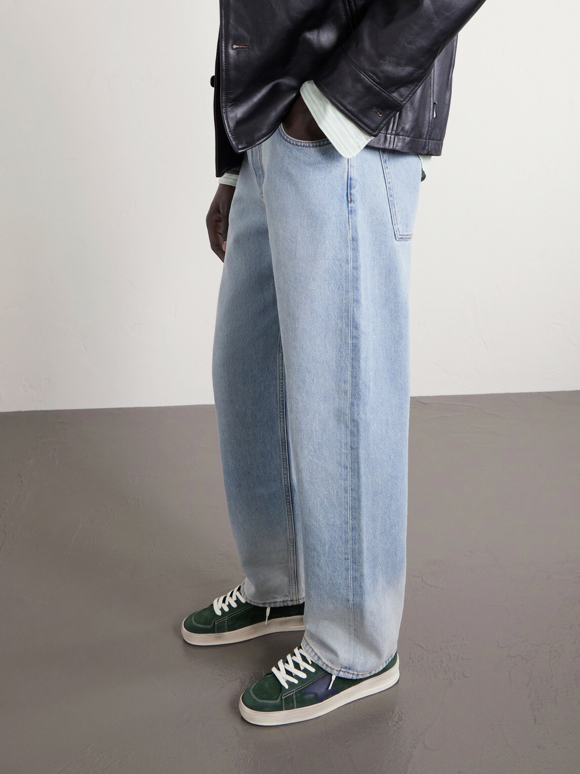 Golden Goose - Stardan Distressed Leather-Trimmed Suede Sneakers - Green