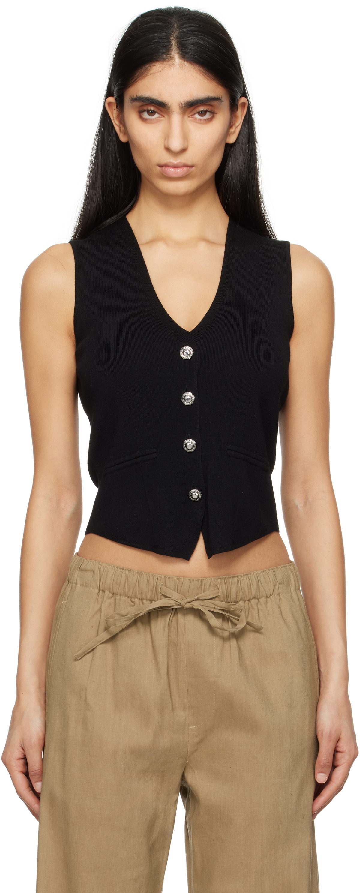 rag & bone Black Ella Merino Wool-Blend Sweater Vest