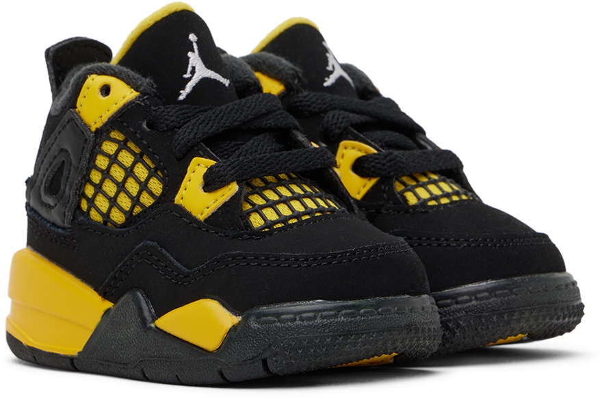 Nike Jordan Baby Black & Yellow Jordan 4 Retro Thunder Sneakers