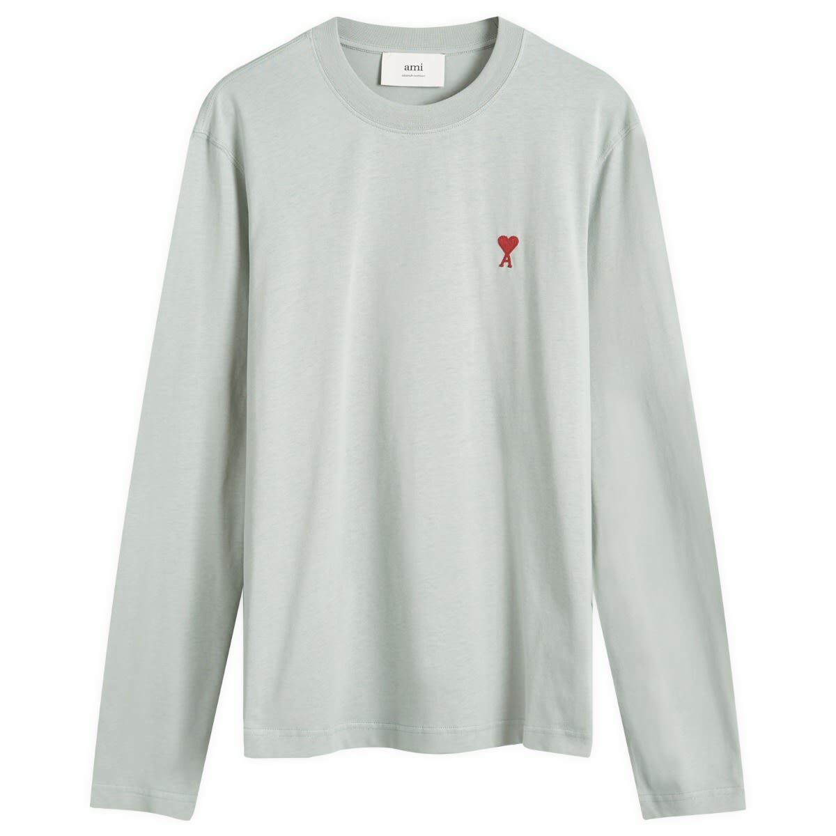 AMI Paris Men's Small A Heart Long Sleeve T-Shirt in Clay Blue