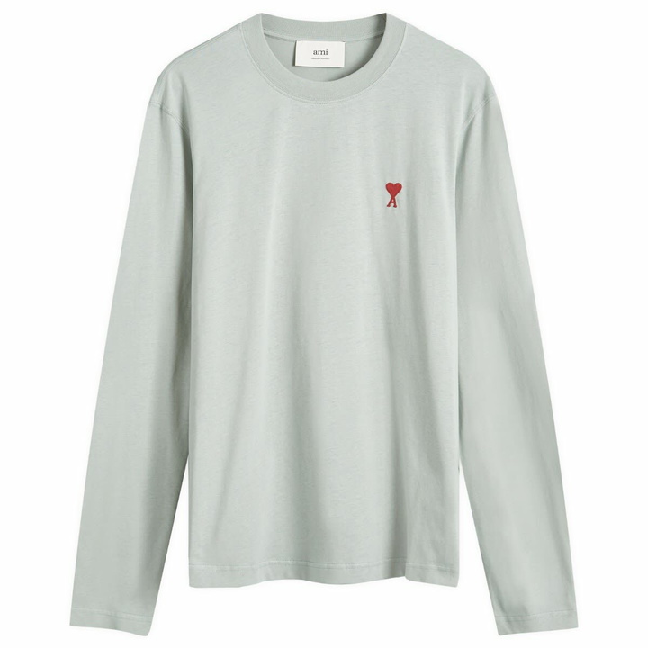 Photo: AMI Paris Men's Small A Heart Long Sleeve T-Shirt in Clay Blue