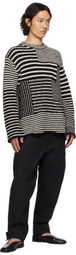 YOHJI YAMAMOTO Black & Off-White 3G1P Border Round Neck Knit Sweater