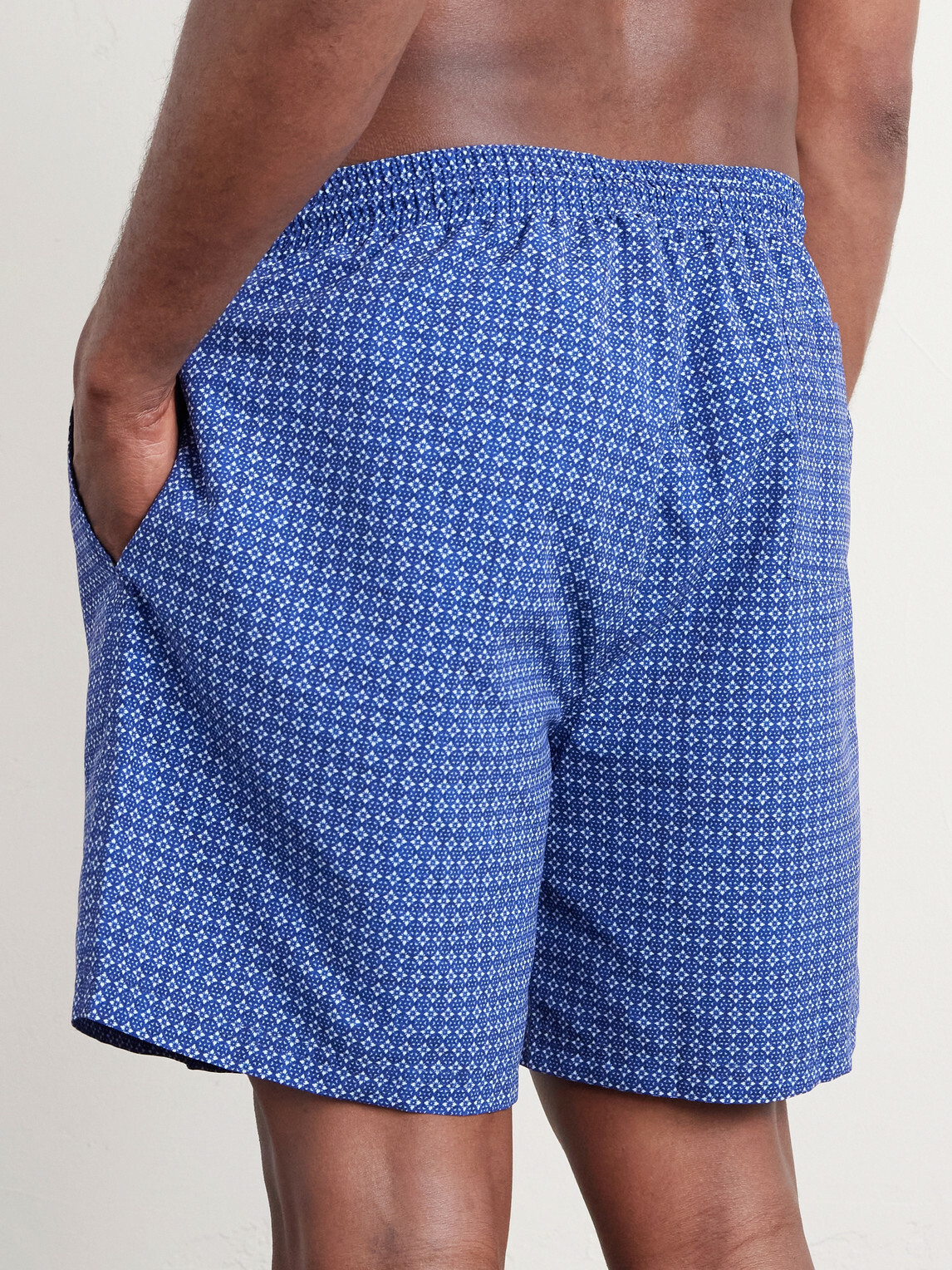 Brunello Cucinelli - Straight-Leg Mid-Length Logo-Embroidered Printed Swim Shorts - Blue