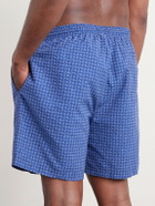 Brunello Cucinelli - Straight-Leg Mid-Length Logo-Embroidered Printed Swim Shorts - Blue