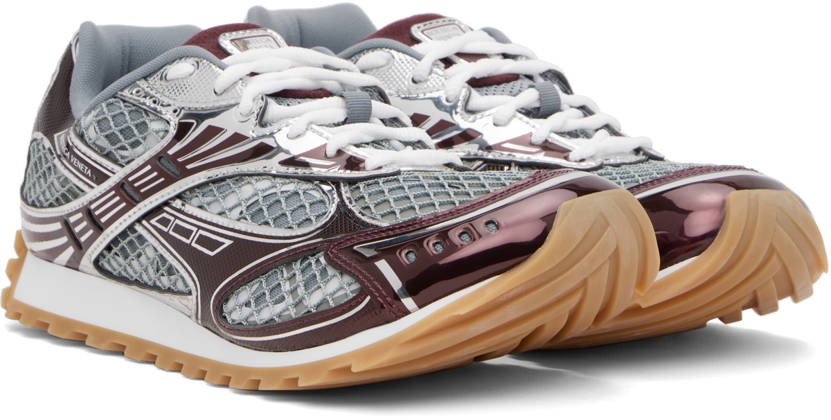 Bottega Veneta Men\'s Athletic Sneakers in Burgundy, Gray and Gum Bottega Veneta Burgundy & Silver Orbit Sneakers Bottega Veneta main image 2