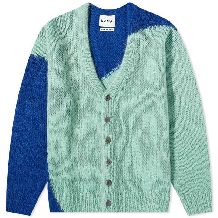 Photo: Noma t.d. Men's Hand Knitted Mohair Cardigan in Emerald/Blue