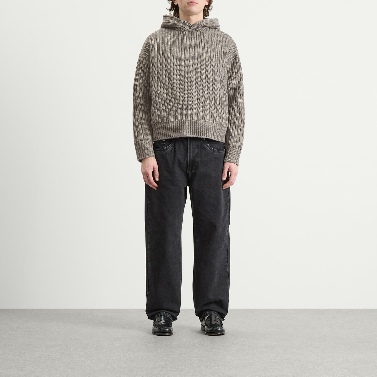 MKI Men's Chunky Rib Knit Hoodie in Grey Melange