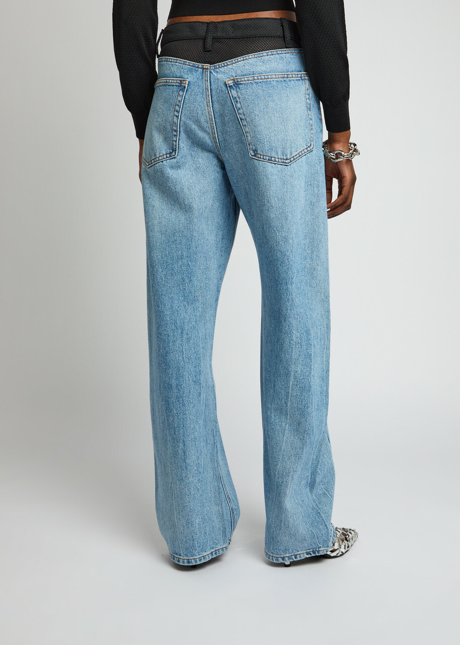 Alexanderwang.t Logo-print Barrel-leg Jeans Indigo