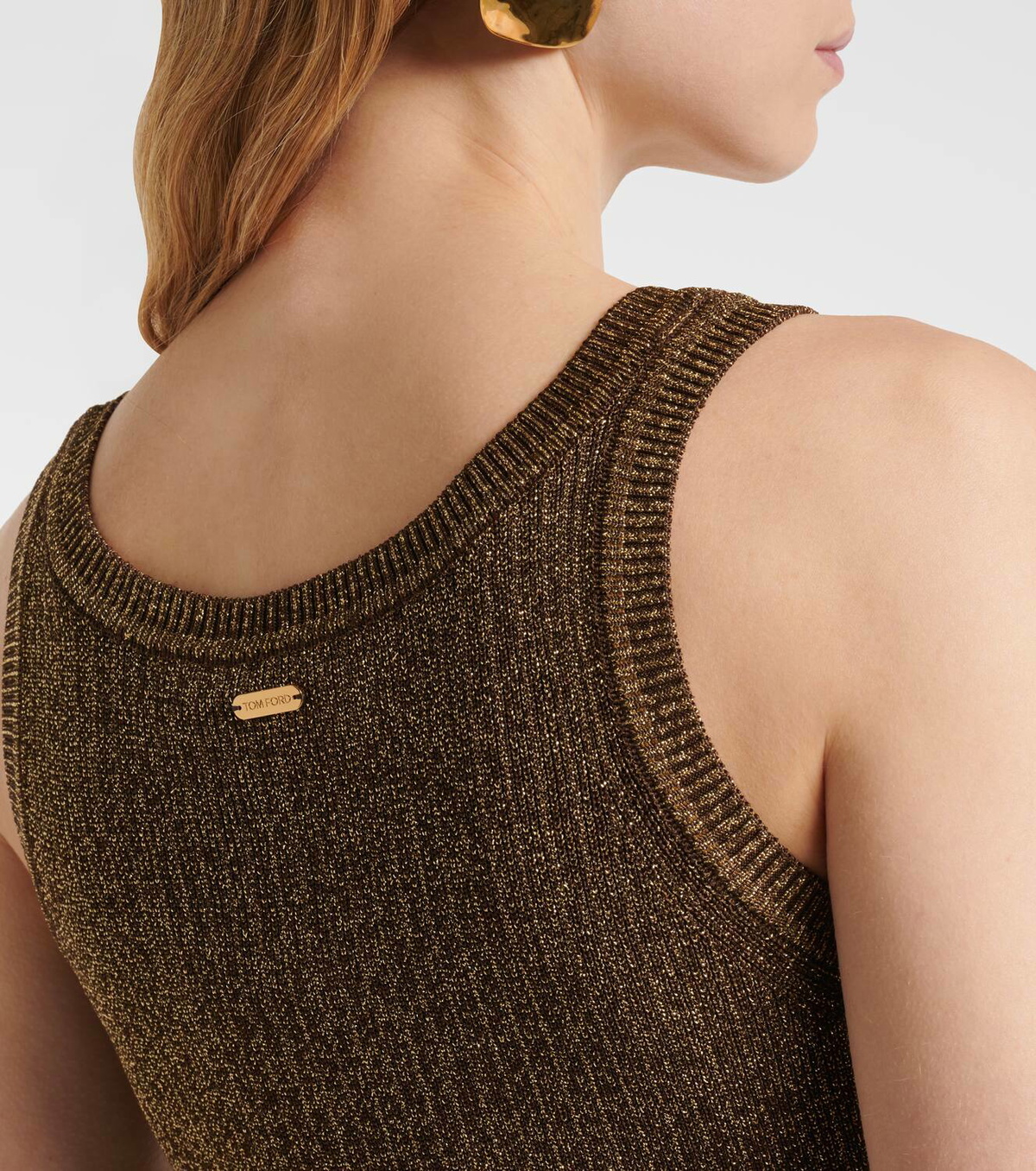 Tom Ford Ribbed-knit lamé tank top