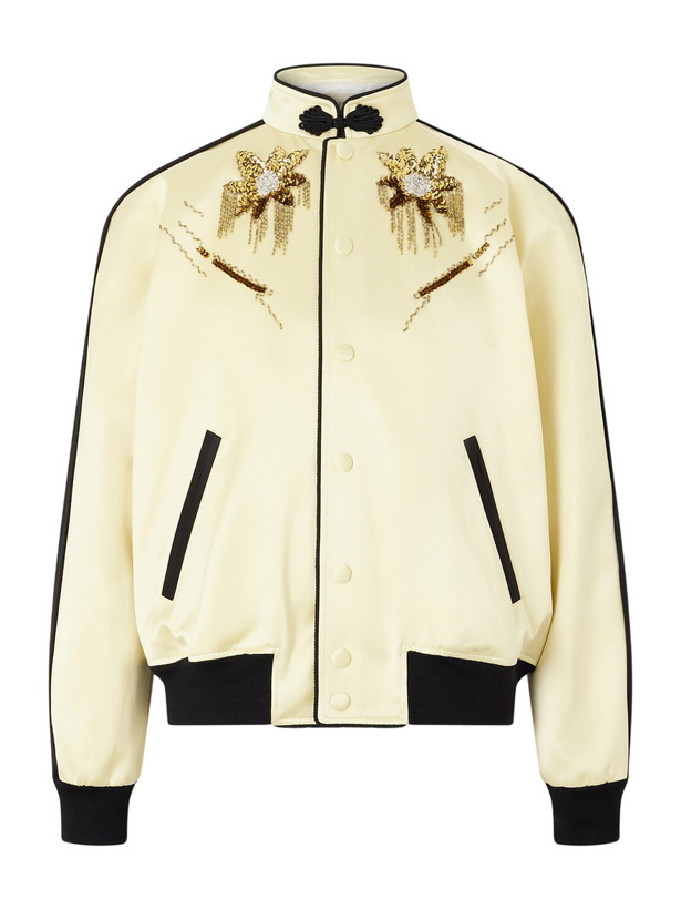 Photo: Valentino Garavani - Embellished Satin Bomber Jacket - Yellow