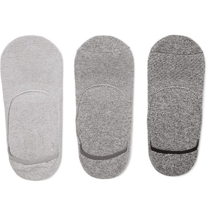 Photo: Anonymous Ism - Three-Pack Mélange Cotton-Blend No-Show Socks - Gray