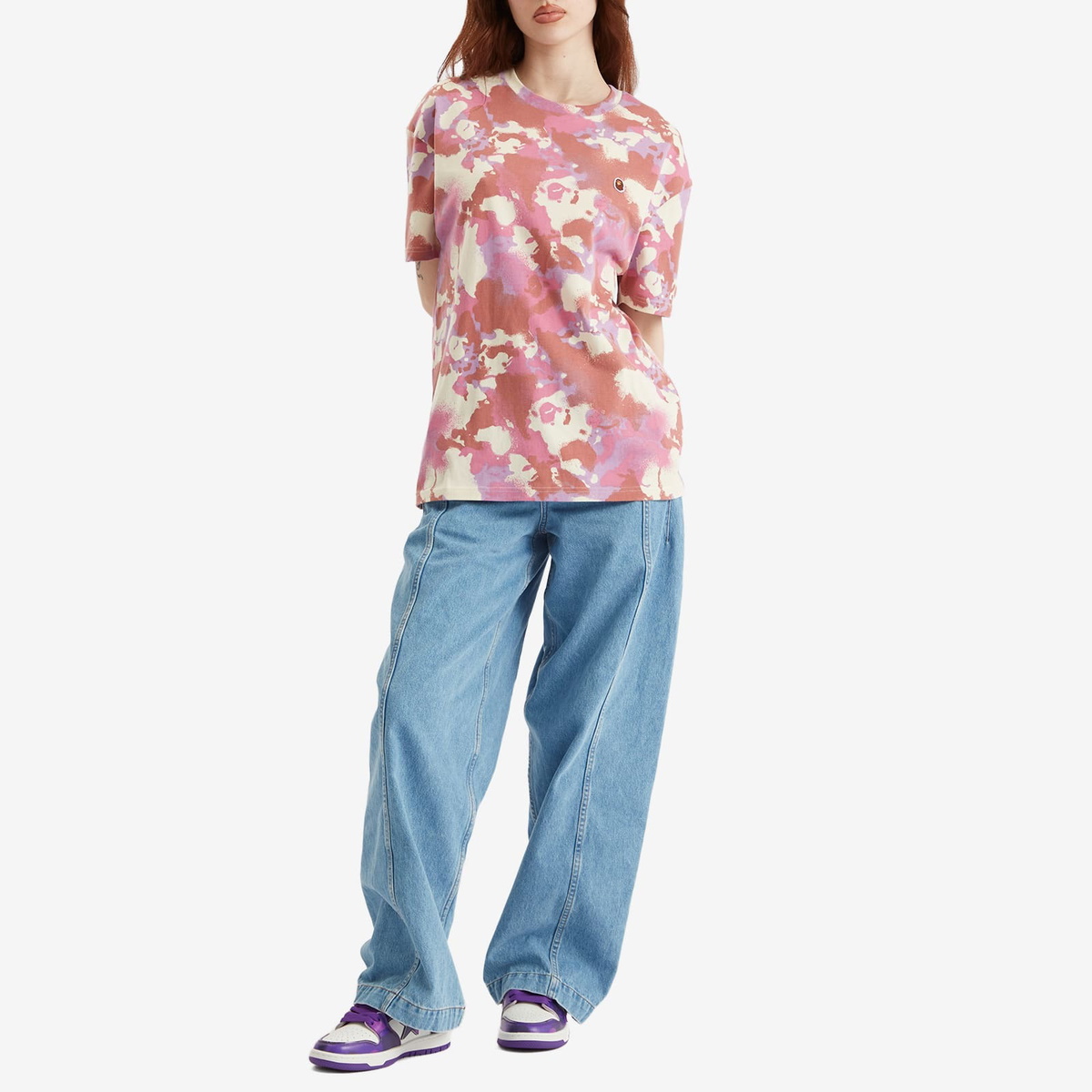 A Bathing Ape Women's Map Camo Oversized T-Shirt in Pink