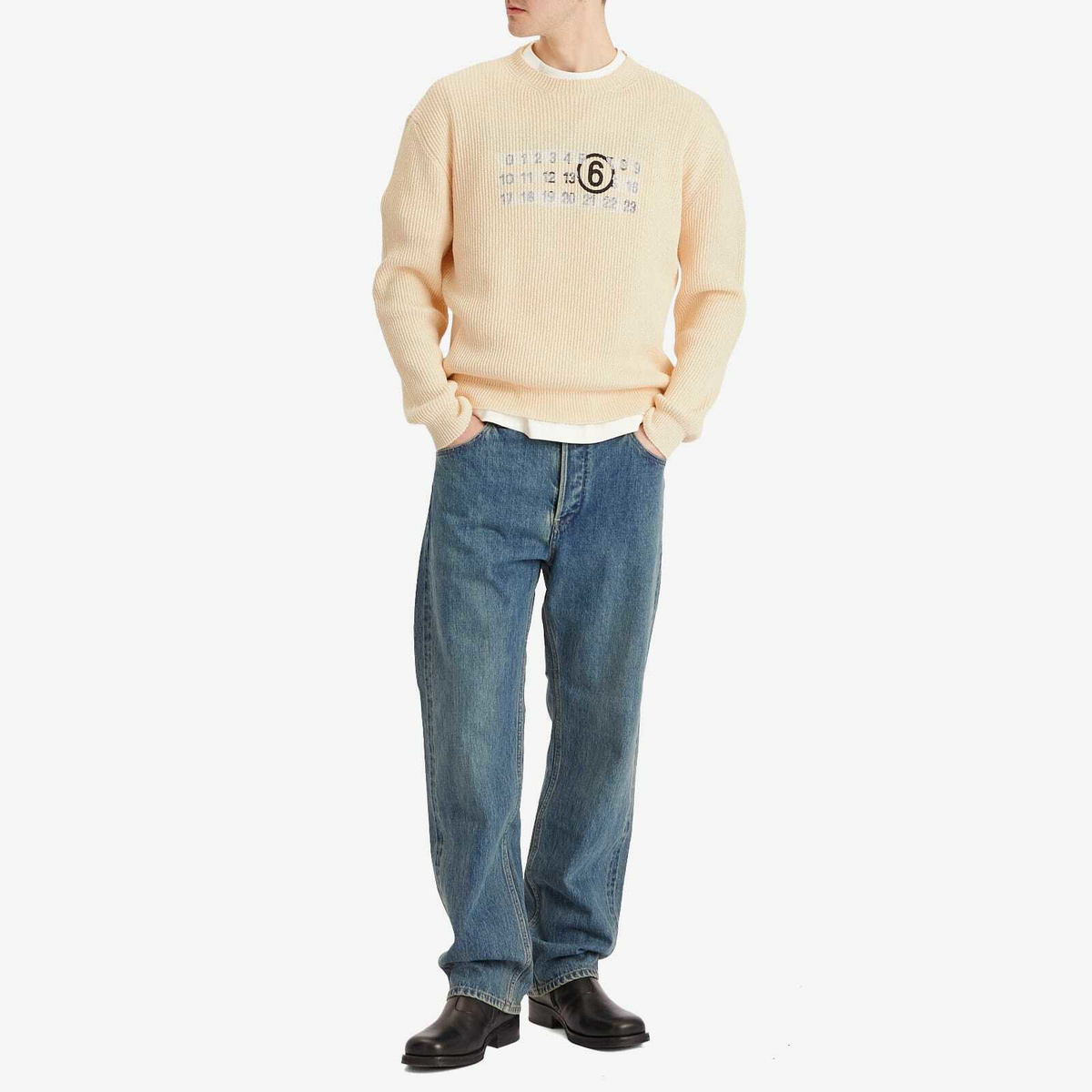 MM6 Maison Margiela Men's Logo Knit in Cream